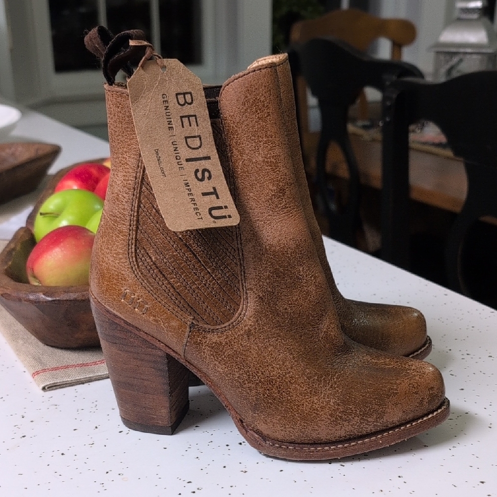 BED|STU Women's Tan Leather Heeled Boots